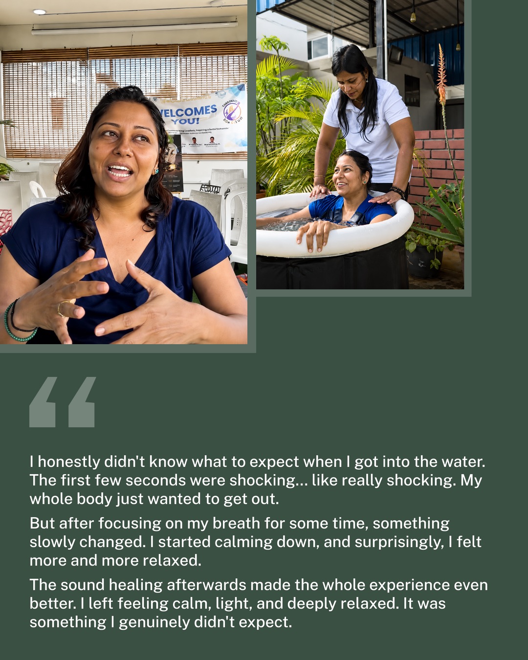Guest testimonial about ice bath and sound healing